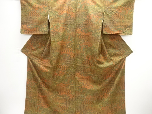 JAPANESE KIMONO / SILK / HAND WOVEN TSUMUGI / FLORAL SARASA